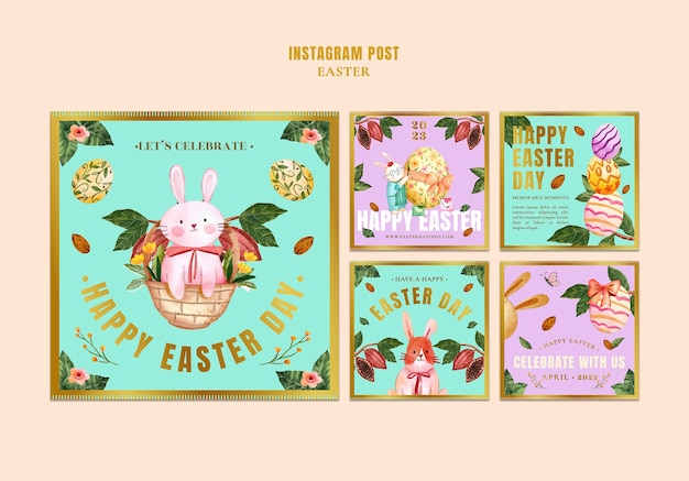 PSD raccolta di post di instagram per la celebrazione di pasqua