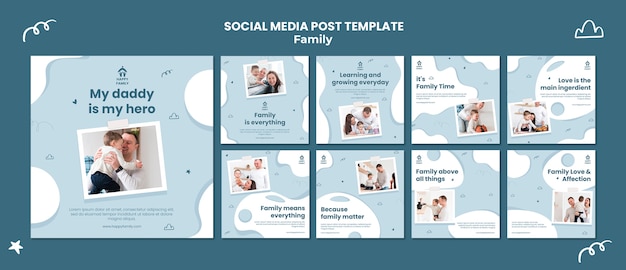 PSD instagram posts collection for family with parents and newborn