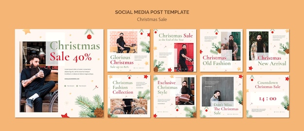 PSD Коллекция постов в instagram для рождественской распродажи