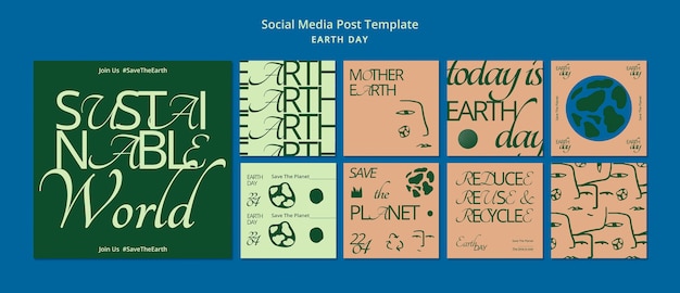 PSD Коллекция постов в instagram для празднования дня земли