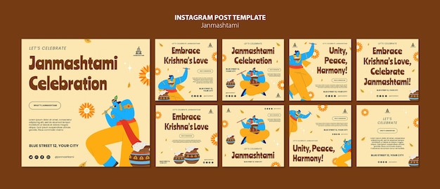 PSD janmashtami 축하를 위한 instagram 게시물 모음