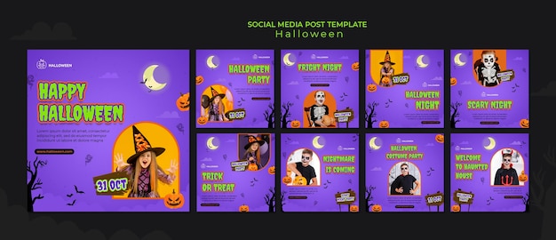 PSD instagram posts collection for halloween with kid in costume