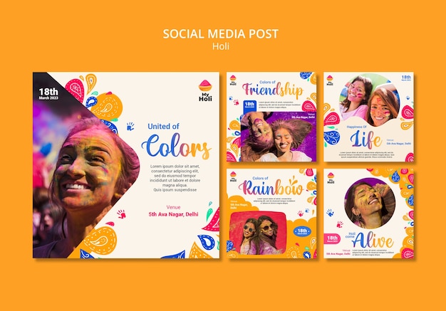 Коллекция постов в instagram для празднования фестиваля холи