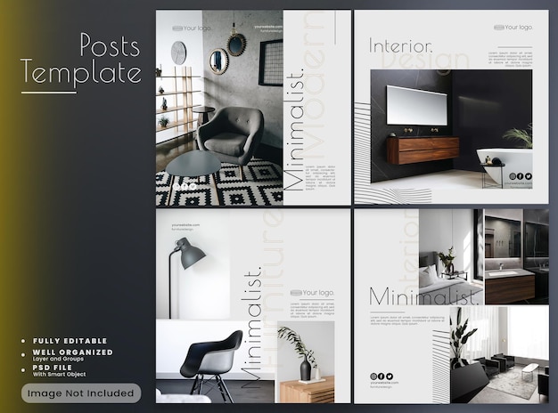 PSD instagram posts collection for home interior design with furniture premium psd