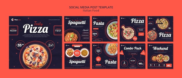 PSD instagram posts collection for italian food restaurant