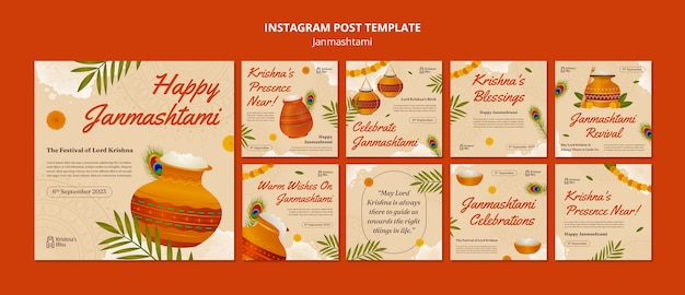 PSD raccolta di post su instagram per la celebrazione di janmashtami