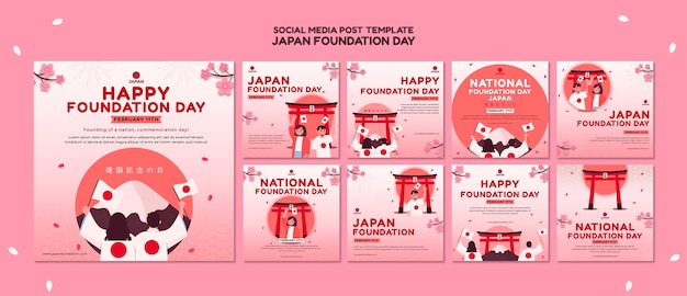 PSD instagram posts collection for japan foundation day with flowers