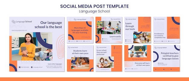 PSD instagram posts collection for language school