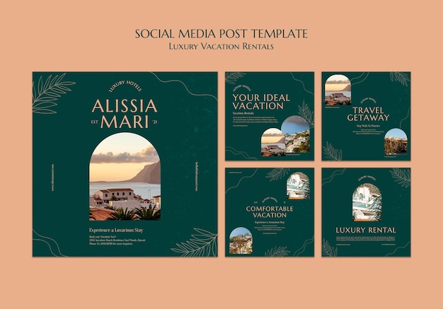 PSD instagram posts collection for luxury vacation rentals