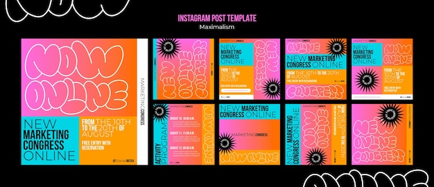 PSD instagram posts collection in maximalism style