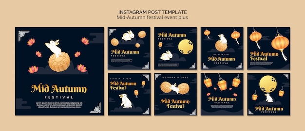 PSD instagram posts collection for mid-autumn festival