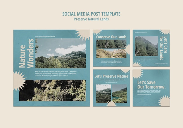 Instagram posts collection for nature preservation with landscape