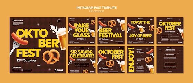 PSD raccolta di post su instagram per la celebrazione del festival della birra dell'oktoberfest