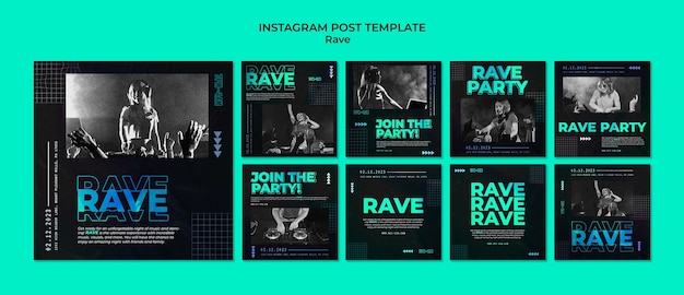 PSD instagram posts collection for rave party