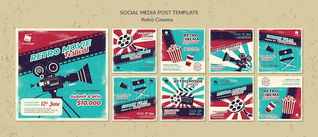 PSD instagram posts collection for retro cinema