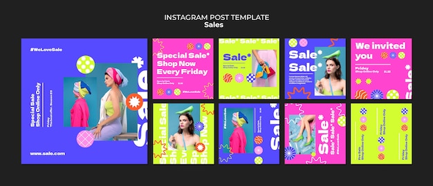 Коллекция постов в Instagram о распродажах и скидках