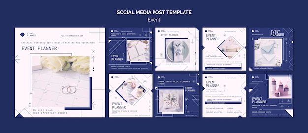 PSD raccolta di post di instagram per la pianificazione di eventi sociali e aziendali