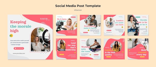 PSD instagram posts collection for social media female influencer