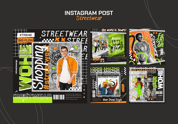 Raccolta di post su instagram per lo shopping di moda streetwear