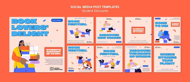 PSD instagram posts collection for student discounts and sale