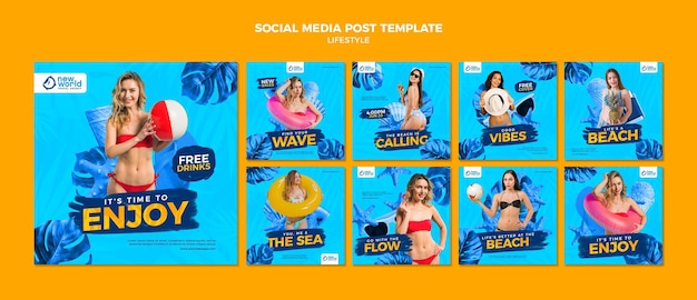 PSD raccolta di post di instagram per le vacanze estive al mare