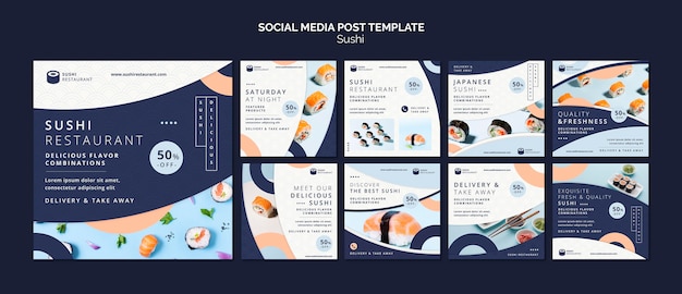 PSD instagram posts collection for sushi restaurant