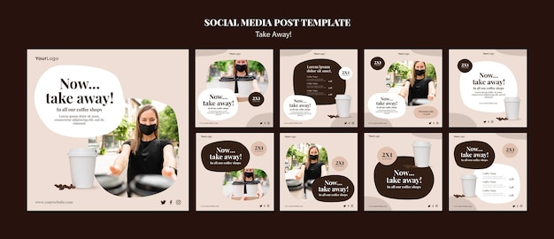 PSD instagram posts collection for takeaway coffee