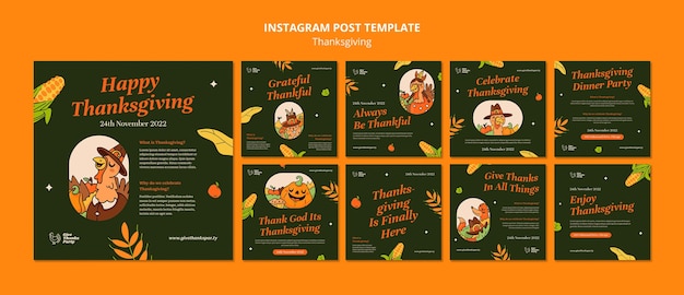 PSD instagram posts collection for thanksgiving celebration