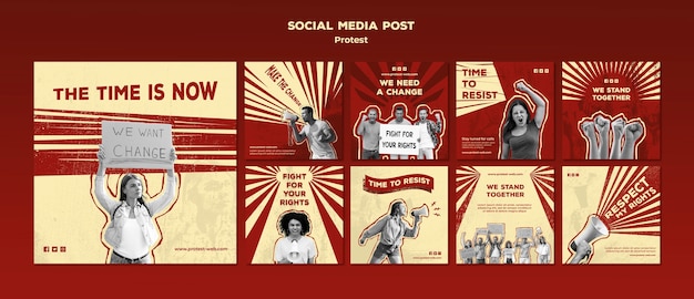 PSD instagram posts collection with protesting for human rights