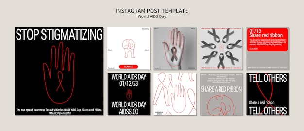 PSD instagram posts collection for world aids day awareness