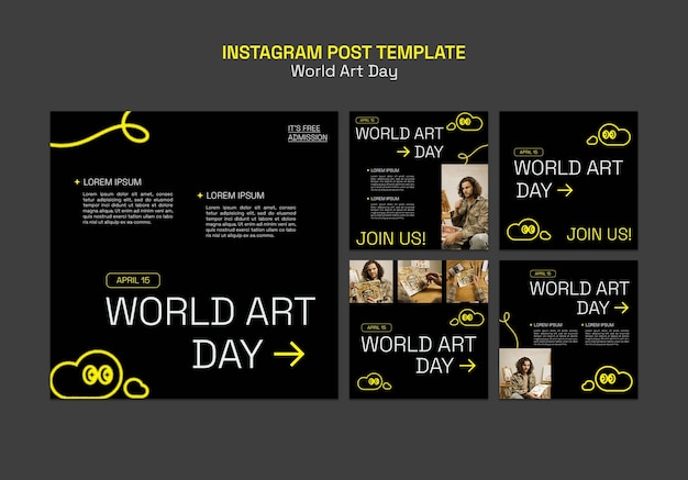 Raccolta di post su instagram per la celebrazione della giornata mondiale dell'arte