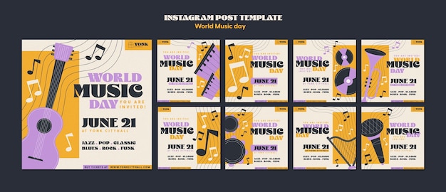 PSD instagram posts collection for world music day celebration