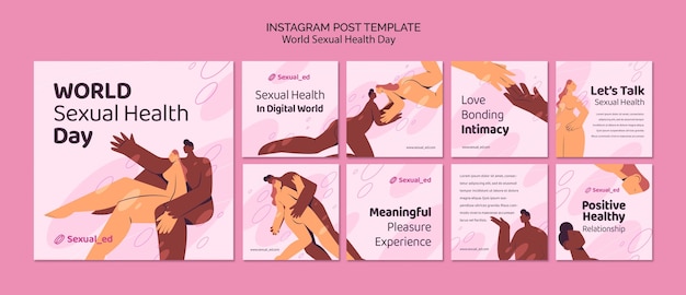 PSD instagram posts collection for world sexual health day with nude couple