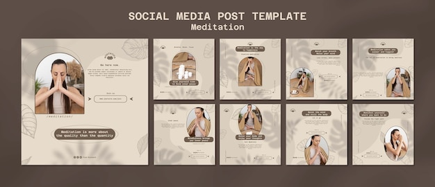 PSD instagram posts collection for yoga meditation with leaves design