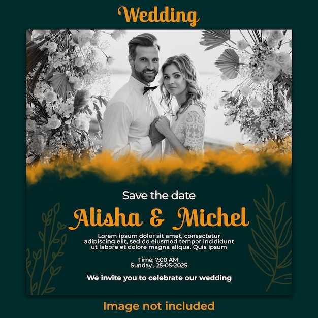 PSD instagram posts for floral wedding with leaves and couple