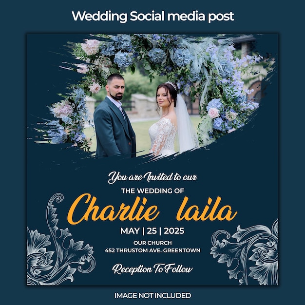 PSD instagram posts for floral wedding with leaves and couple