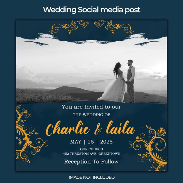 나뭇잎과 커플이 있는 꽃 결혼식을 위한 Instagram 게시물