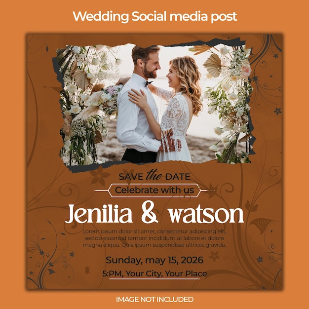 instagram posts for floral wedding with leaves and couple