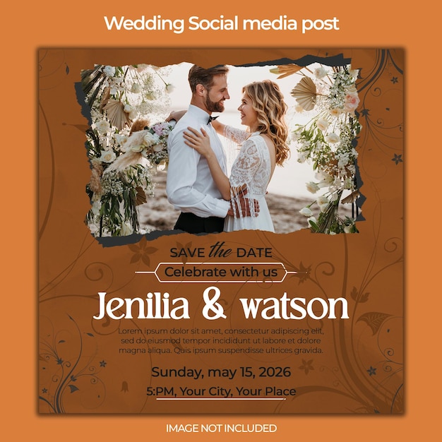 Instagram posts for floral wedding with leaves and couple