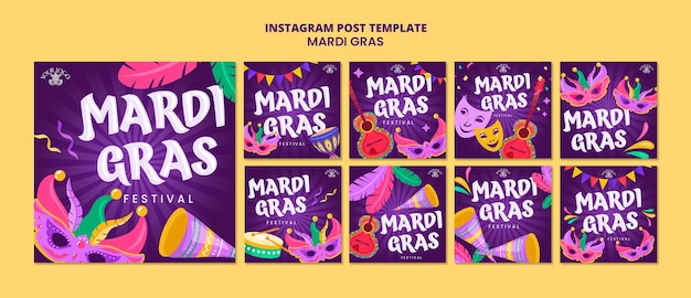 PSD instagram-posts over de viering van mardi gras