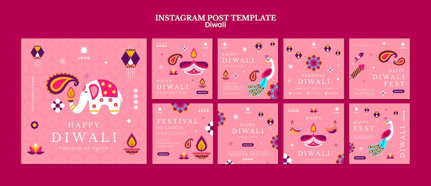 PSD instagram-posts over het vieren van diwali