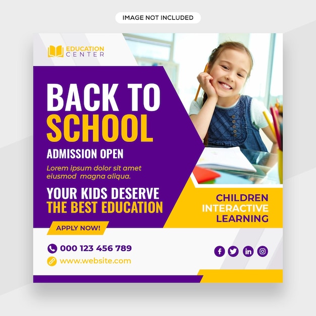 Instagram posts school admission banner or education banner or Facebook cover template