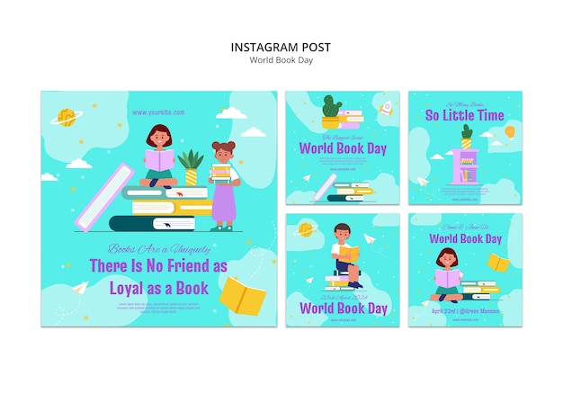 PSD instagram-posts van de wereldboekdag