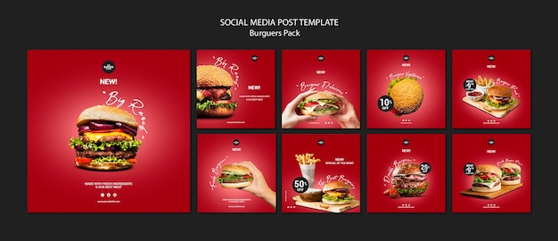 PSD instagram postsjabloon voor burgerrestaurant