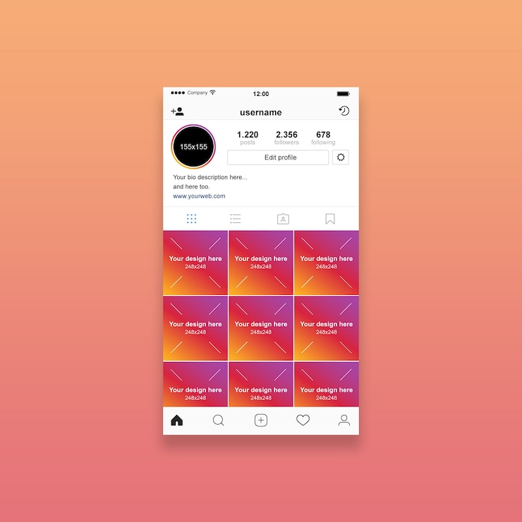 PSD макет профиля instagram