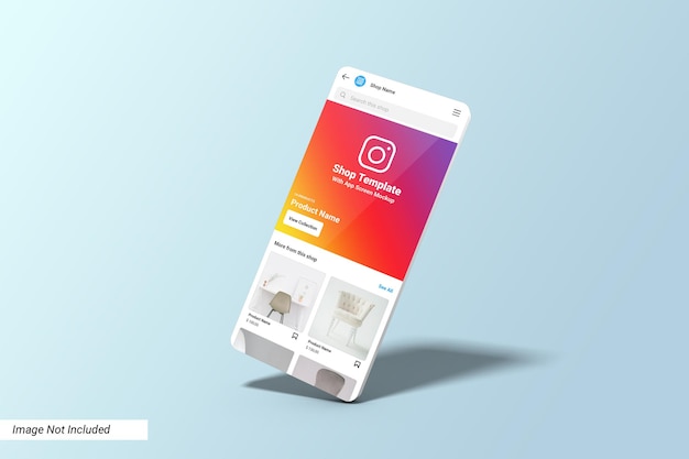 Modello di interfaccia utente del negozio instagram sul mockup della schermata dell'app