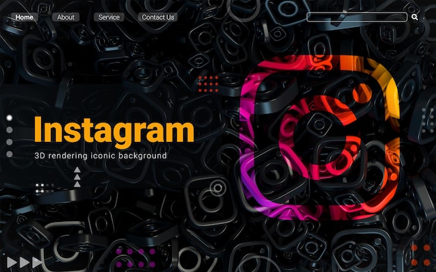 Instagram sign dark abstract iconic background for web and social banner advertisement 3d render