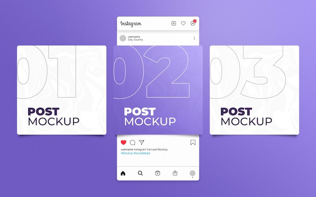 PSD instagram slides of three post mockup