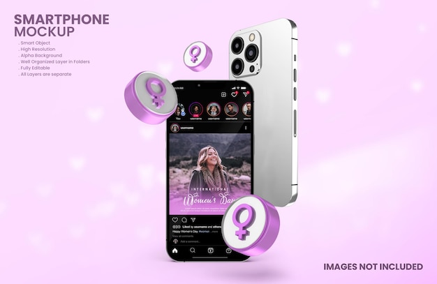 Instagram on smartphone mockup for international women day celebration