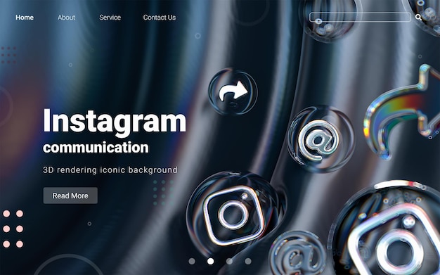 социальный значок instagram внутри формы пузыря стекла на красочном абстрактном темном фоне 3d визуализации